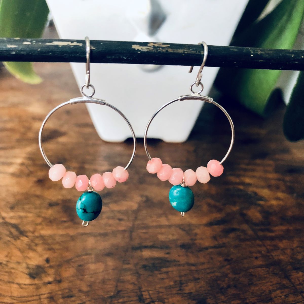 Pendientes Eglon rosa con turquesa